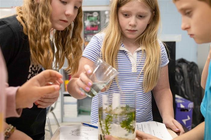 Three students working on a project together